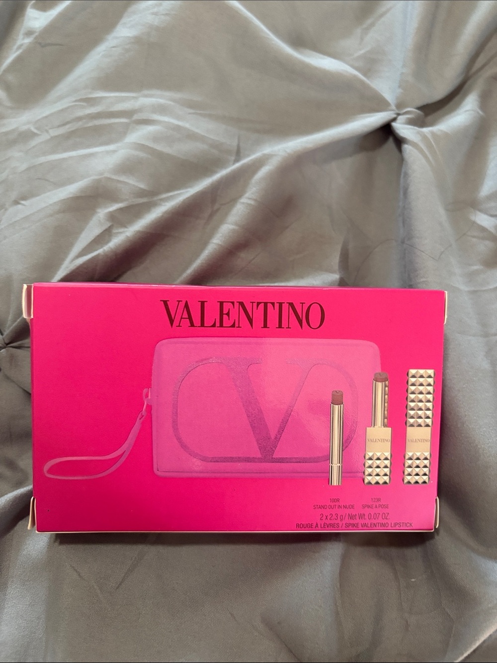 Valentino Hot Pink Logo Pouch & Lipstick Gift Set